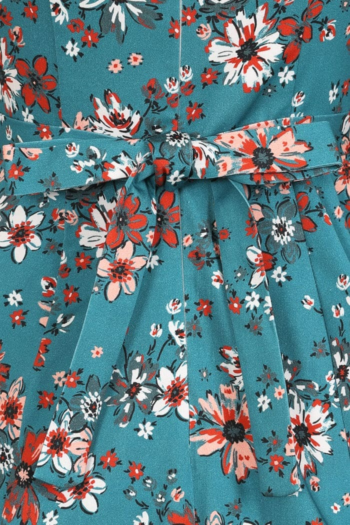 Hepburn Teal Floral Kellomekko-Miss Windy Shop-Miss Windy Shop