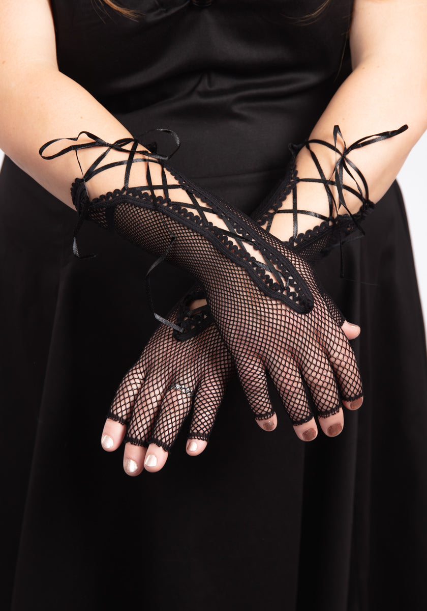 Open Finger Net Lace Black Hanskat-Pamela Mann-Miss Windy Shop