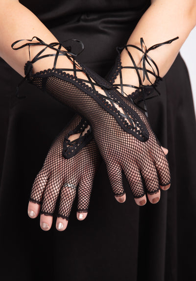 Open Finger Net Lace Black Hanskat-Pamela Mann-Miss Windy Shop