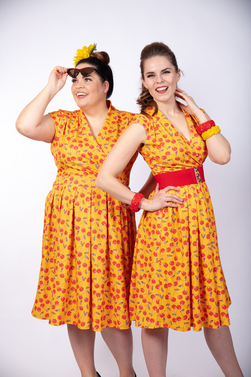 Eva Mustard Cherry Vintagemekko-Lady Vintage-Miss Windy Shop