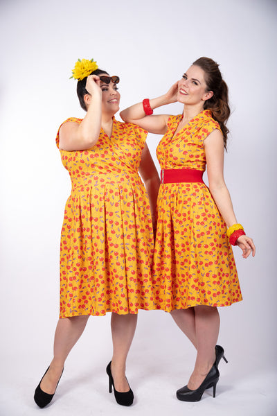 Eva Mustard Cherry Vintagemekko-Lady Vintage-Miss Windy Shop