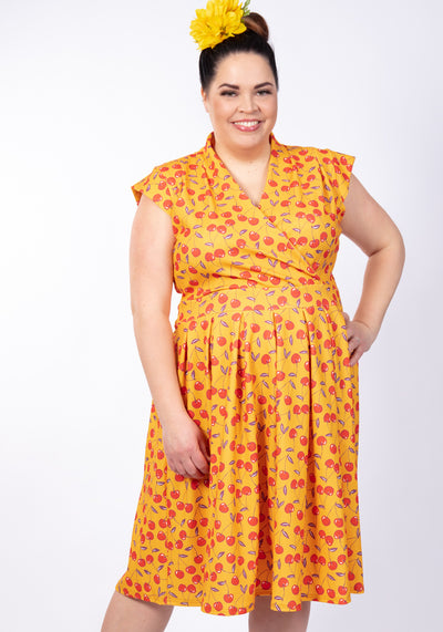 Eva Mustard Cherry Vintagemekko-Lady Vintage-Miss Windy Shop