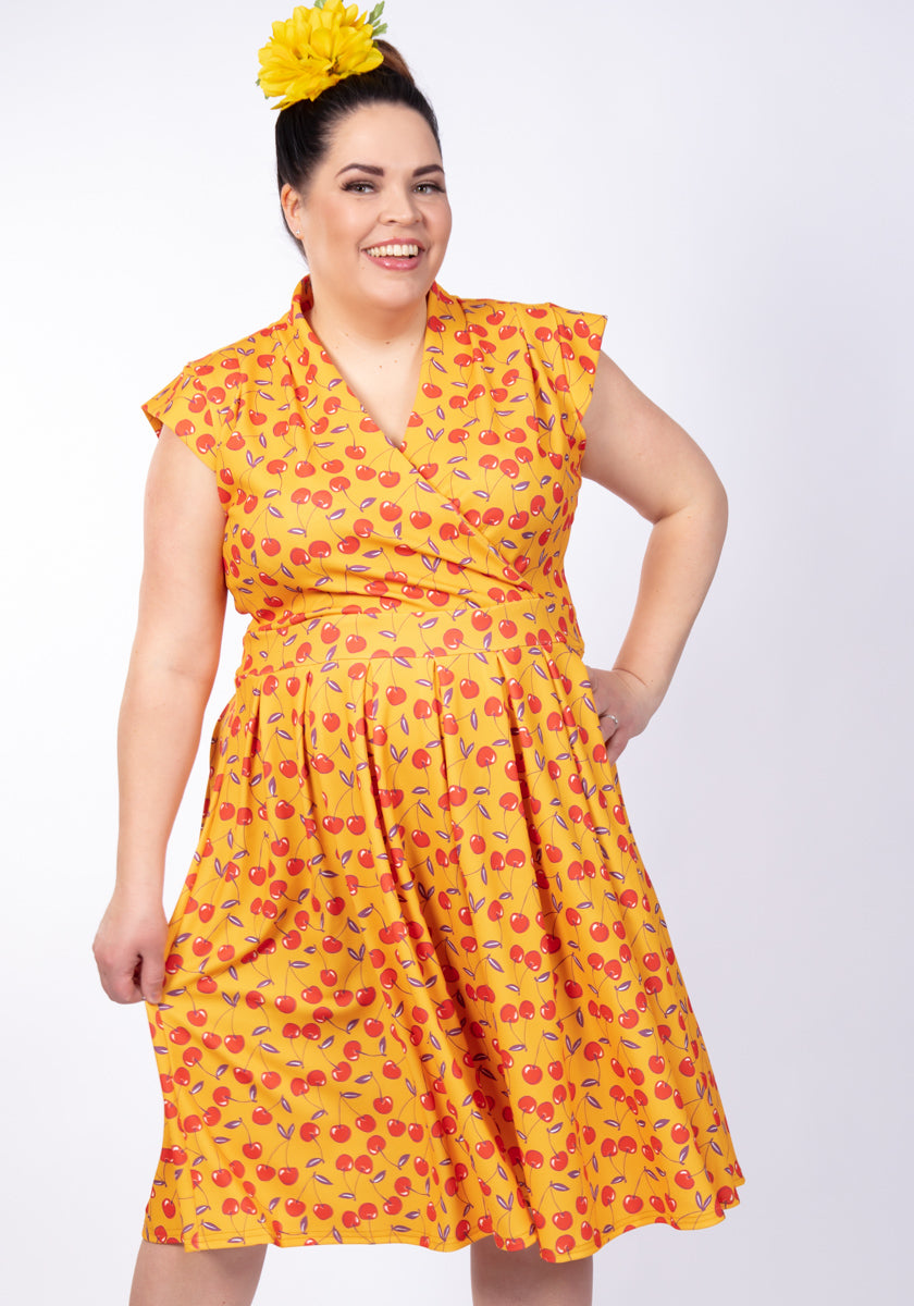 Eva Mustard Cherry Vintagemekko-Lady Vintage-Miss Windy Shop