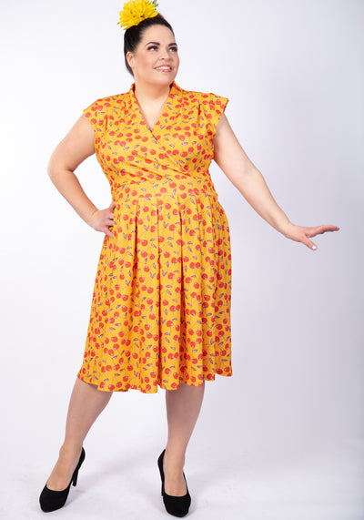 Eva Mustard Cherry Vintagemekko-Lady Vintage-Miss Windy Shop