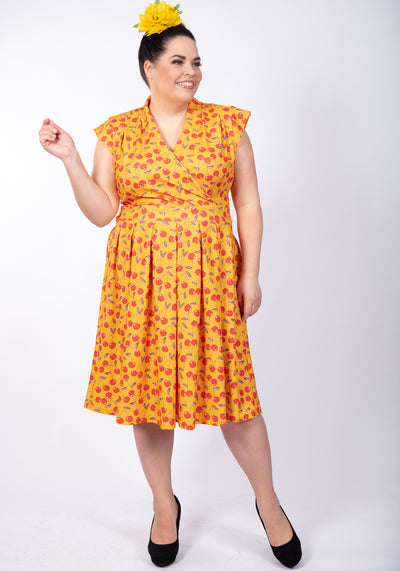 Eva Mustard Cherry Vintagemekko-Lady Vintage-Miss Windy Shop