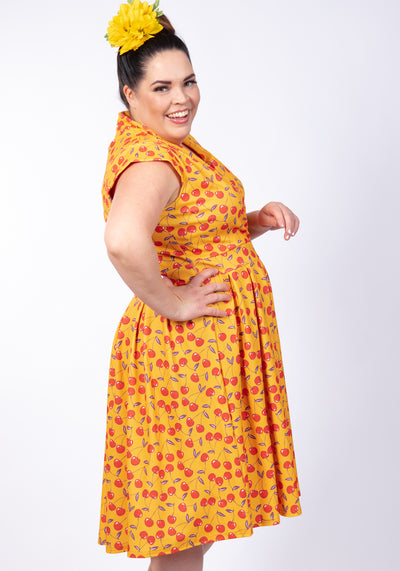 Eva Mustard Cherry Vintagemekko-Lady Vintage-Miss Windy Shop