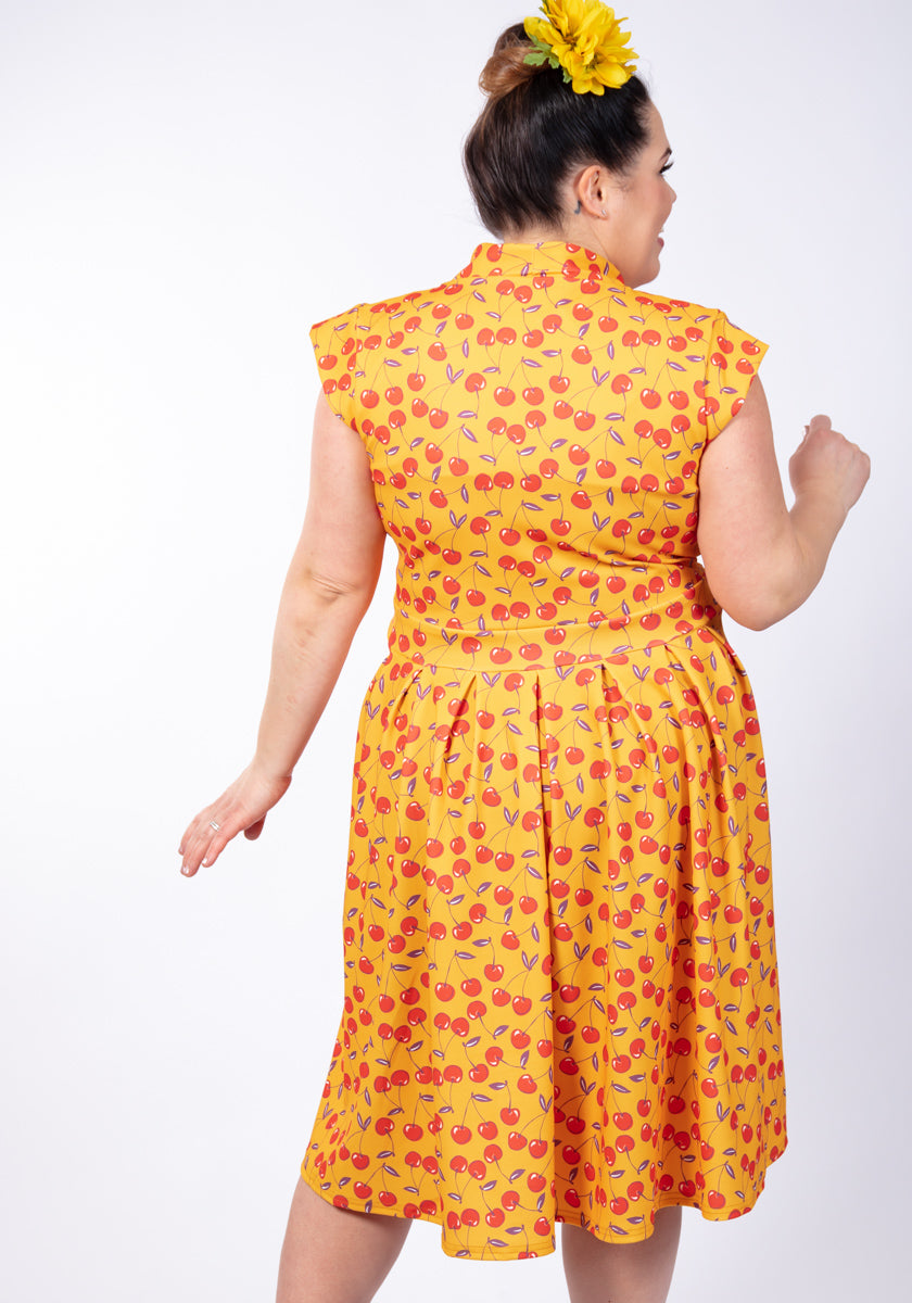 Eva Mustard Cherry Vintagemekko-Lady Vintage-Miss Windy Shop