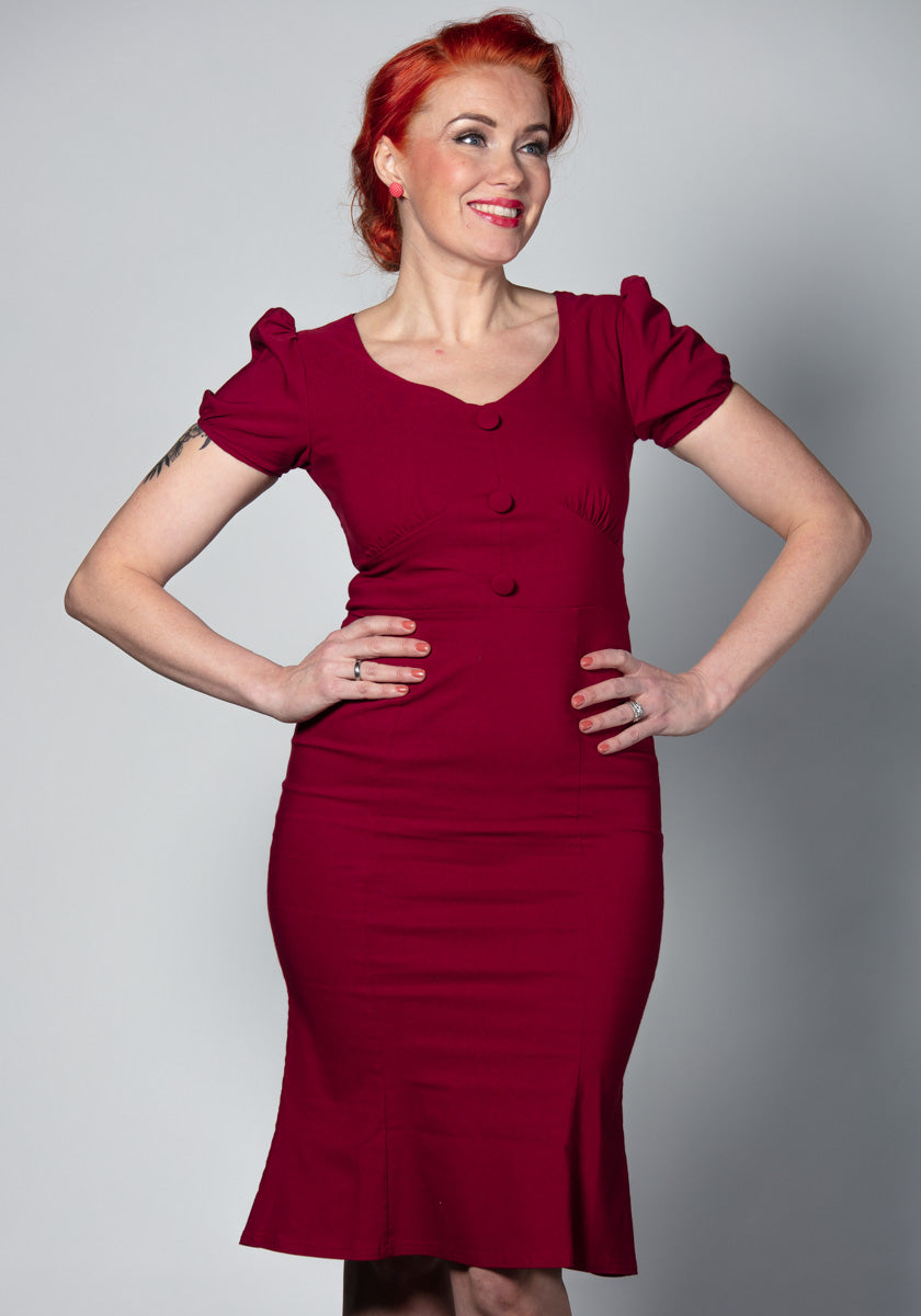 1940's Deep Red Fishtail Kynämekko-Lady Vintage-Miss Windy Shop