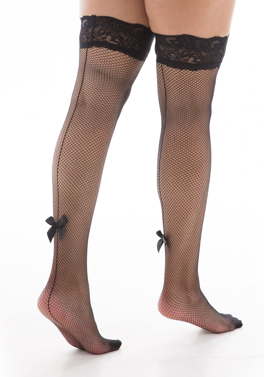 Fishnet Seamed Black Stay Up With Bow Sukat-Pamela Mann-Miss Windy Shop