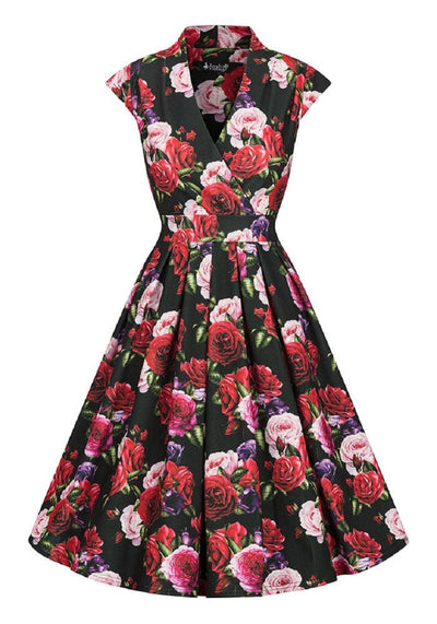 Eva Red Roses Vintagemekko-Lady Vintage-Miss Windy Shop