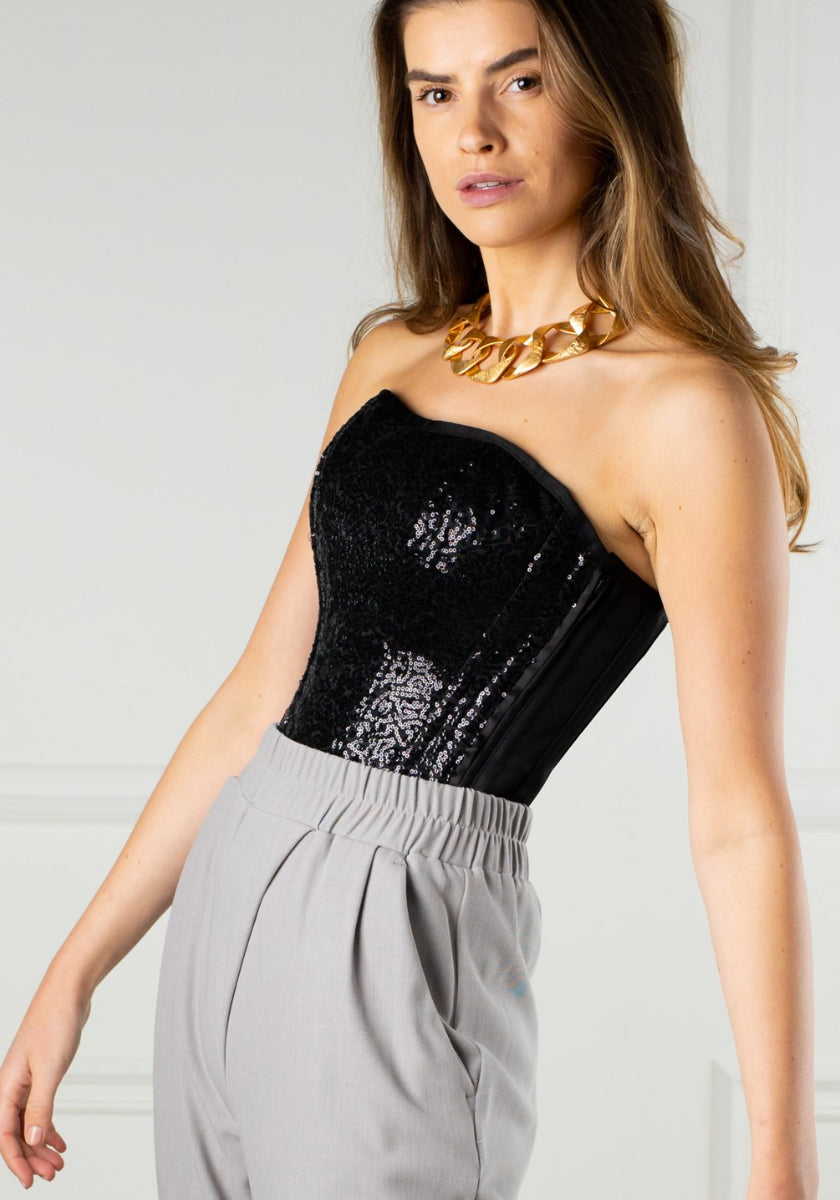 Black Sequin And Satin Instant Shape Overbust-Corset Story-Miss Windy Shop
