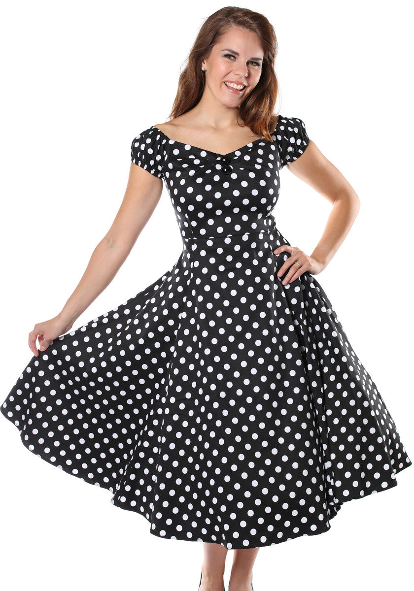 Mustavalkoinen polka dot-kuvioinen Dolores mekko pienillä hihoilla