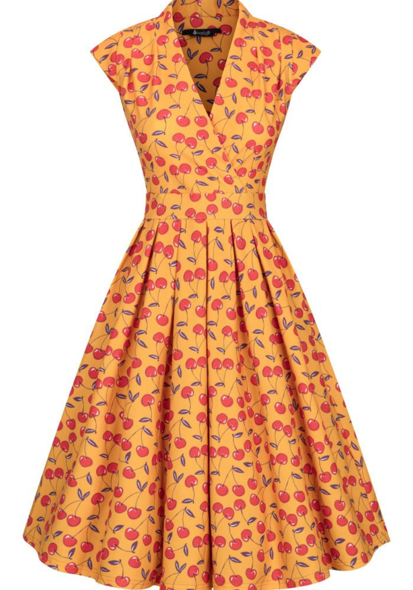 Eva Mustard Cherry Vintagemekko-Lady Vintage-Miss Windy Shop