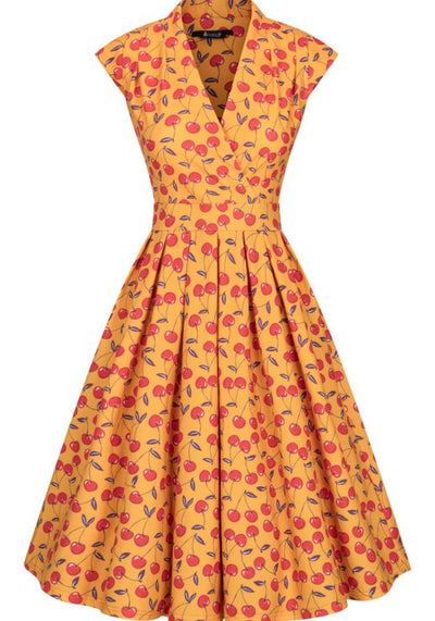 Eva Mustard Cherry Vintagemekko-Lady Vintage-Miss Windy Shop