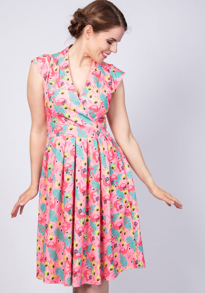 Eva 80's Flamingo Mekko-Lady Vintage-Miss Windy Shop